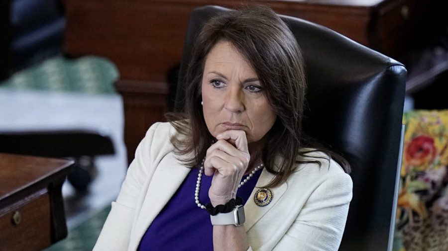 Texas state Sen. Angela Paxton, R-McKinney, wife of impeached state Attorney General Ken Paxton, sits in the Senate Chamber at the Texas Capitol in Austin, Texas, Monday, May 29, 2023. The historic impeachment of Paxton is plunging Republicans into a bruising fight over whether to banish one of their own in America's biggest red state. (AP Photo/Eric Gay)