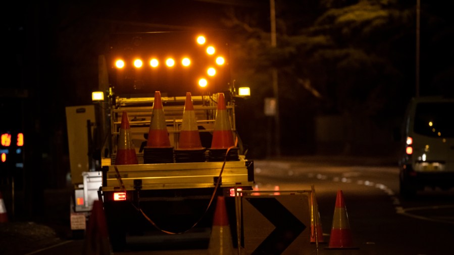 Traffic Arrow Signal on Truck to Detour Traffic for Roadworks