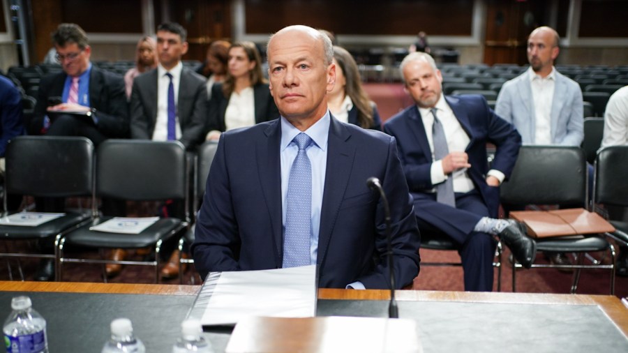 Gregory Becker, former CEO of Silicon Valley Bank, appears at a Senate Banking Committee hearing on May 16, 2023.