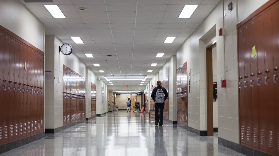 Empty school hallway during classes