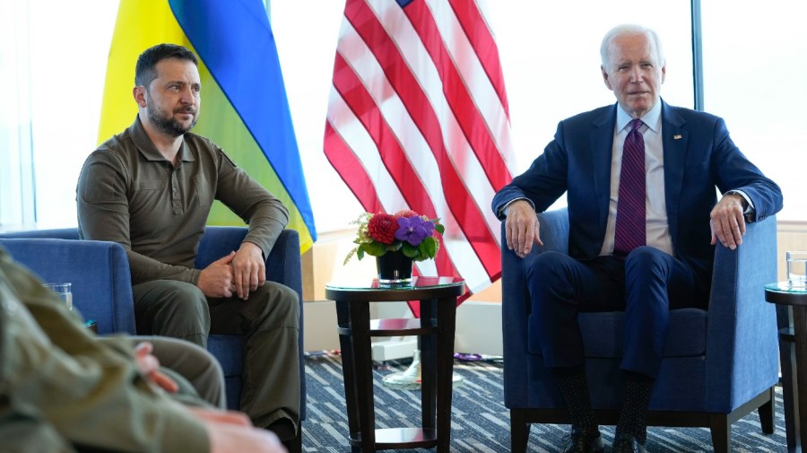 President Joe Biden meets with Ukrainian President Volodymyr Zelenskyy on the sidelines of the G7 Summit in Hiroshima, Japan, Sunday, May 21, 2023.