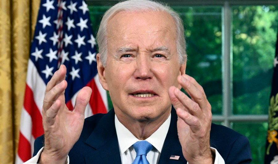 President Joe Biden addresses the nation on the budget deal that lifts the federal debt limit and averts a U.S. government default, from the Oval Office of the White House in Washington, June 2, 2023. Biden kept his eye on the long game when negotiating a deal with House Republicans to avert a U.S. government default. The bipartisan agreement is emblematic of his approach to deal-making as he looks to prime himself for a reelection campaign. (Jim Watson/Pool via AP)