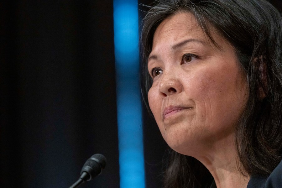 FILE - Julie Su speaks during a Senate Health, Education, Labor and Pensions confirmation hearing for her to be the Labor Secretary, on Capitol Hill, April 20, 2023, in Washington. (AP Photo/Alex Brandon, File)