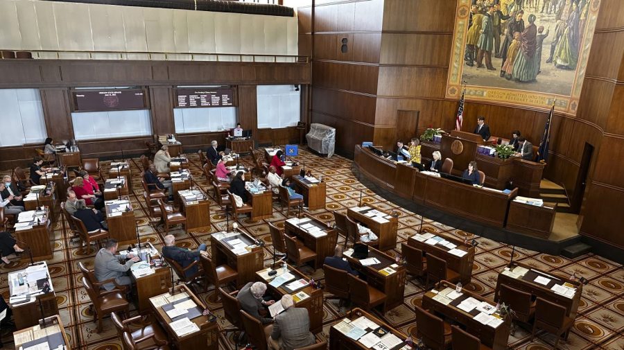 The Oregon Senate is seen in session at the state capitol in Salem, Ore., Thursday, June 15, 2023. Enough Republican members showed up in the Oregon Senate on Thursday to end a six-week walkout that halted the work of the Legislature and blocked hundreds of bills, including some on abortion, transgender health care and gun safety. (AP Photo/Andrew Selsky)