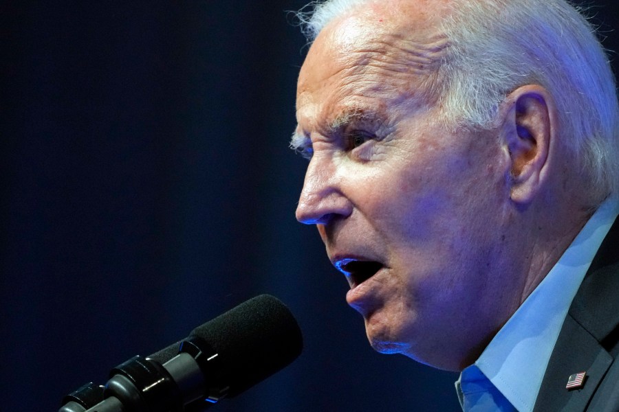 President Joe Biden speaks at a political rally at the Philadelphia Convention Center in Philadelphia, Saturday, June 17, 2023. (AP Photo/Manuel Balce Ceneta)