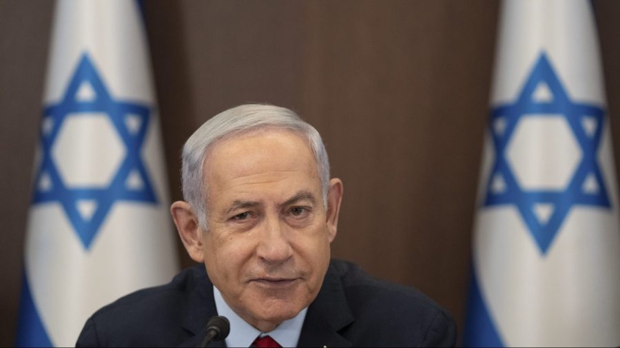 Israeli Prime Minister Benjamin Netanyahu chairs a cabinet meeting at the prime minister's office in Jerusalem, Sunday, June 18, 2023. (AP Photo/Ohad Zwigenberg, Pool)