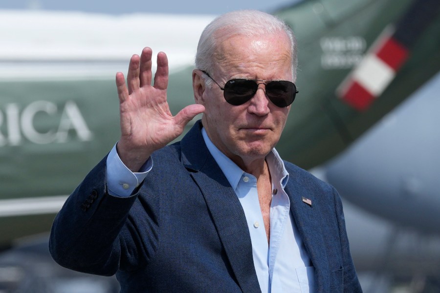 President Joe Biden waves as he walks to board Air Force One at Dover Air Force Base, Del., Monday, June 19, 2023, as he heads to California. Biden is ramping up his reelection effort this week with four fundraisers in the San Francisco area, as his campaign builds up its coffers and lays strategic foundations for 2024. (AP Photo/Susan Walsh)