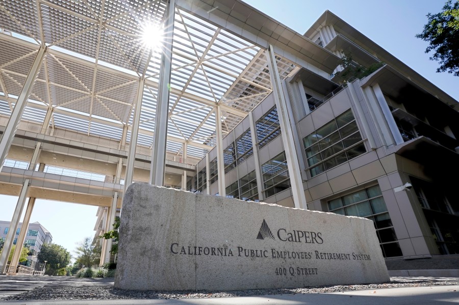 FILE - The suns peaks over the California Public Employees Retirement System's building in Sacramento, Calif., on Sept. 6, 2022. California officials say the personal information of about 769,000 people has been exposed in a third-party data breach linked to the state's retirement system. (AP Photo/Rich Pedroncelli, File)