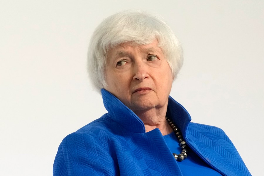 U.S. Treasury Secretary Janet Yellen attends a session at the Global Climate Finance summit, Thursday, June 22, 2023 in Paris. World leaders, heads of international organizations and activists are gathering in Paris for a two-day summit aimed at seeking better responses to tackle poverty and climate change issues by reshaping the global financial system. (AP Photo/Christophe Ena)