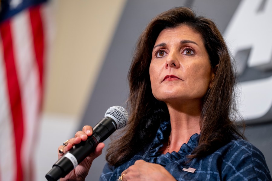 Republican presidential candidate Nikki Haley speaks at American Enterprise Institute, Tuesday, June 27, 2023, in Washington. Haley is criticizing former President Donald Trump for being too friendly to China during his time in office while also warning that weak support for Ukraine would “only encourage” China to invade Taiwan. Haley said in a speech at the American Enterprise Institute on Tuesday that Trump was “almost singularly focused” on the U.S.-China trade relationship but ultimately did “too little about the rest of the Chinese threat.”(AP Photo/Andrew Harnik)