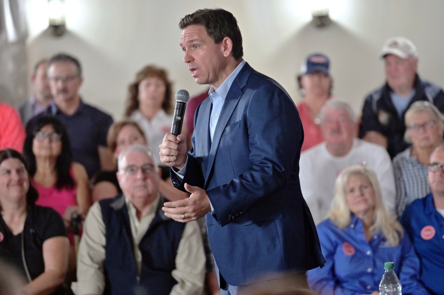 Florida Gov. Ron DeSantis, a Republican presidential candidate, speaks during a town hall event in Hollis, N.H., Tuesday, June 27, 2023. (AP Photo/Josh Reynolds)