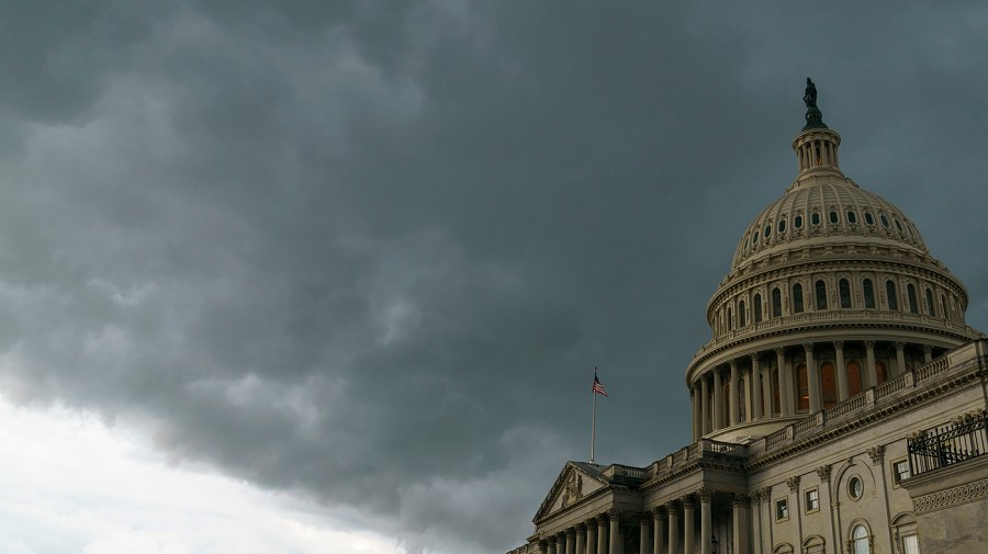 The U.S. Capitol in Washington D.C., is seen during a rain storm