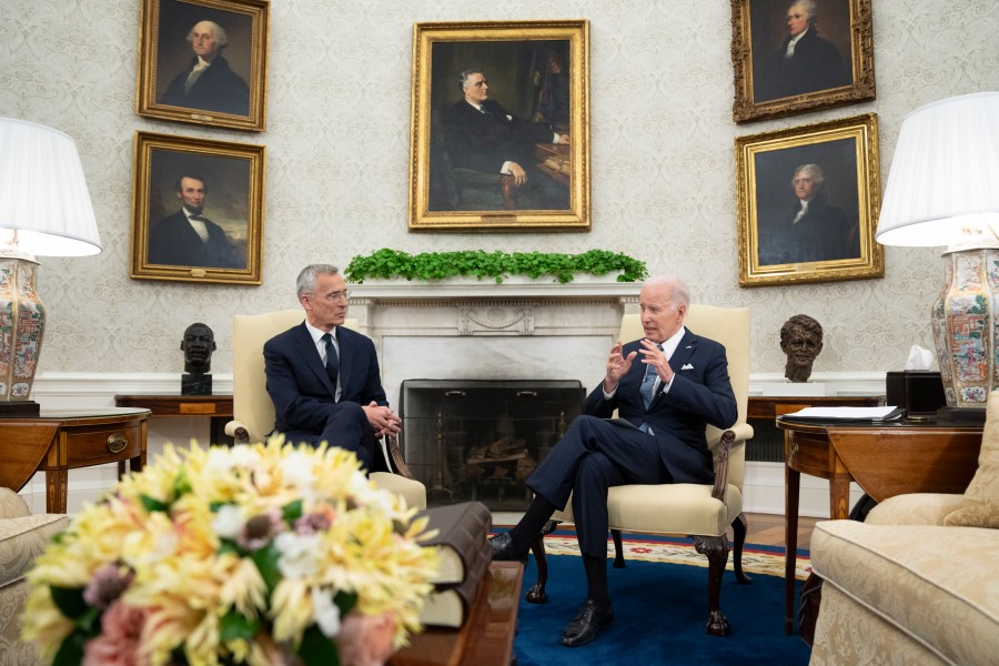 FILE - President Joe Biden meets with NATO Secretary General Jens Stoltenberg in the Oval Office of the White House, Tuesday, June 13, 2023, in Washington. President Joe Biden will head to Europe next week for a three-country swing in an effort to bolster the international coalition against Russian aggression as the war in Ukraine continues well into its second year. The main focus of the visit will be the annual NATO summit, which this year will be held in Vilnius, Lithuania. (AP Photo/Manuel Balce Ceneta, File)