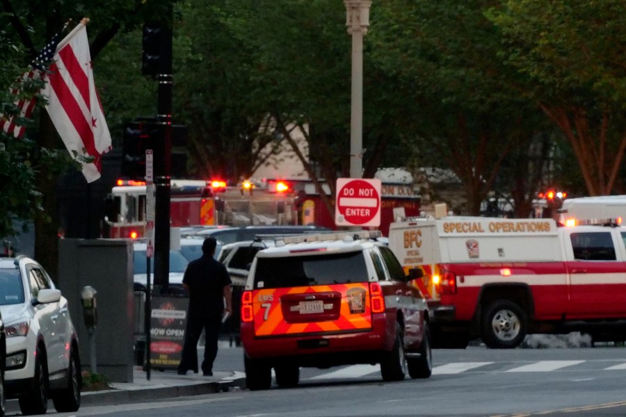 D.C. Fire Department vehicles are seen outside the White House grounds, Sunday night, July 2, 2023 in Washington. The White House was briefly evacuated Sunday evening while President Joe Biden was at Camp David after the Secret Service discovered suspicious powder in a common area of the West Wing, and a preliminary test showed the substance was cocaine, two law enforcement officials said Tuesday. (Anthony Peltier via AP)