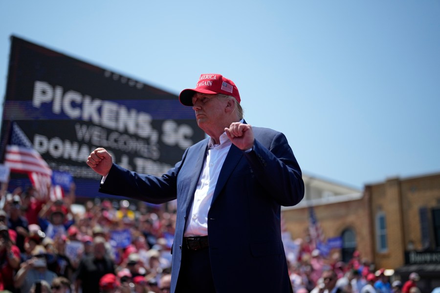 Former President Donald Trump speaks during a rally, Saturday, July 1, 2023, in Pickens, S.C. (AP Photo/Chris Carlson)