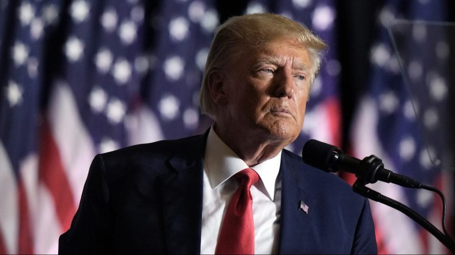 Former President Trump speaks during a rally, Friday, July 7, 2023, in Council Bluffs, Iowa.