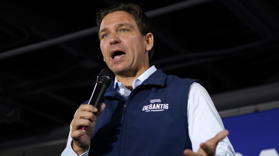 Republican presidential candidate Florida Gov. Ron DeSantis speaks during a meet and greet at the Hotel Charitone, Thursday, July 27, 2023, in Chariton, Iowa.