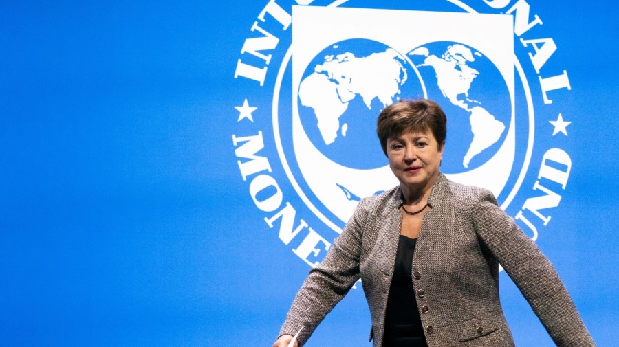 FILE - International Monetary Fund Managing Director Kristalina Georgieva walks to the podium during the 2022 annual meeting of the International Monetary Fund and the World Bank Group on Oct. 14, 2022, in Washington. (AP Photo/Manuel Balce Ceneta, File)