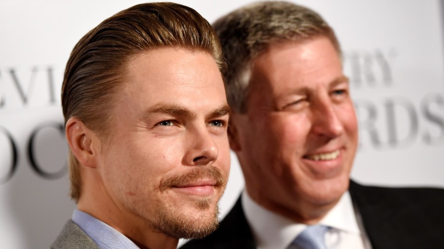 File - Honoree Derek Hough, left, and his father Bruce pose together at the 2016 Television Industry Advocacy Awards at the Sunset Tower Hotel on Friday, Sept. 16, 2016, in West Hollywood, Calif.