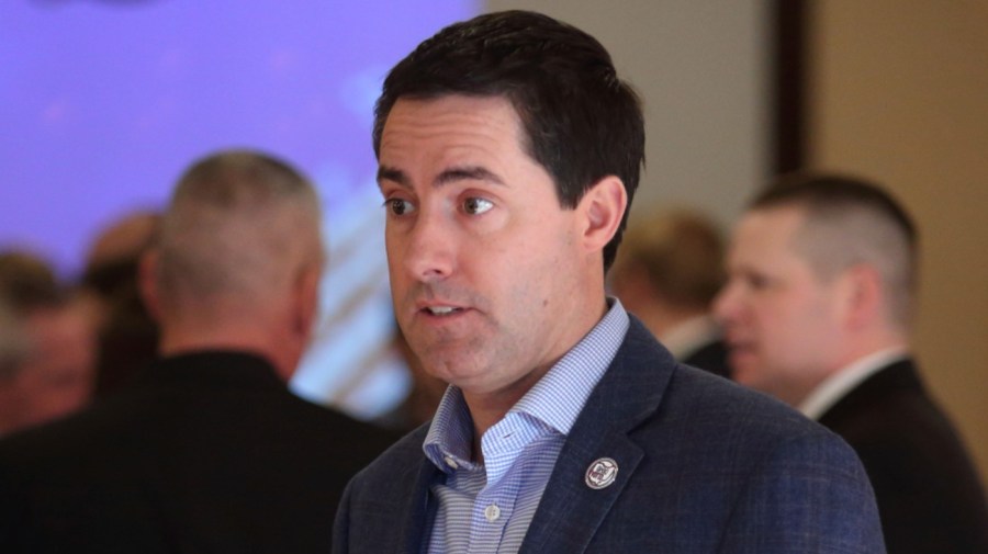 Ohio Secretary of State Frank LaRose attends the Fairfield County Lincoln Republican Club banquet in Pickerington, Ohio, Thursday, March 24, 2022.