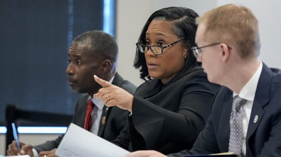 Fulton County District Attorney Fani Willis speaks in court in the Fulton county courthouse, Tuesday, July 11, 2023, in Atlanta.