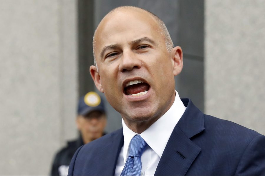 Michael Avenatti makes a statement to the press.