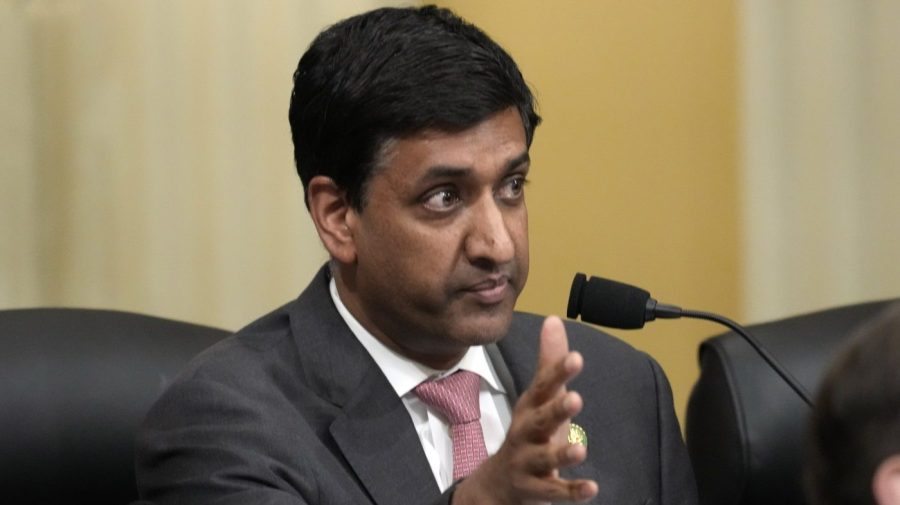 Rep. Ro Khanna gestures while speaking at a congressional hearing.