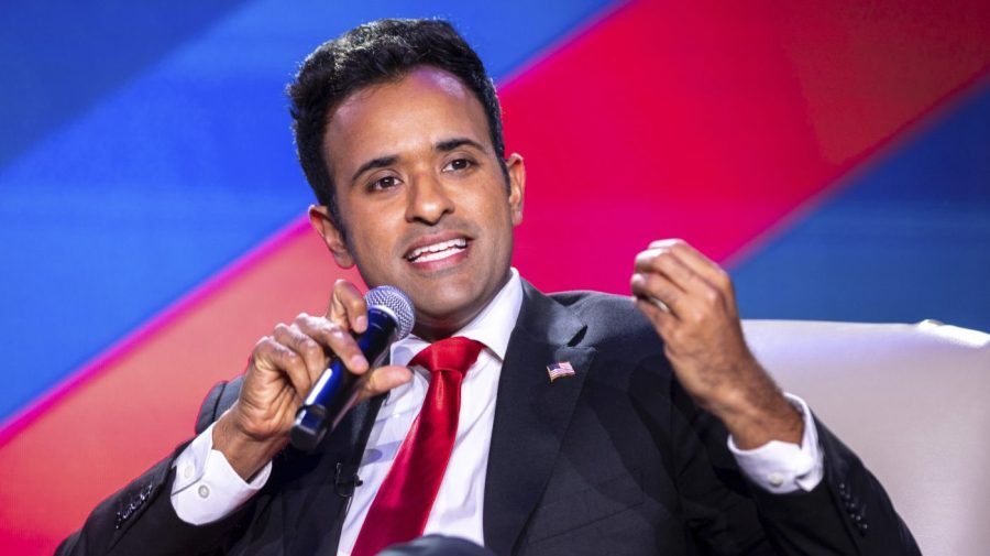 Republican presidential candidate Vivek Ramaswamy speaks at The Gathering conservative political conference in Buckhead, Ga., on Saturday, Aug. 19, 2023.