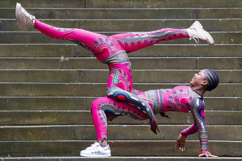 Artists of Afrique en Cirque pose during a photocall