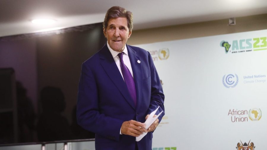 U.S. government’s climate envoy, John Kerry, smiles during a press availability at the Africa Climate Summit in Nairobi, Kenya Tuesday, Sept. 5, 2023. John Kerry acknowledged the "acute, unfair debt." He also said 17 of the world's 20 countries most impacted by climate change are in Africa, while the world's 20 richest nations, including his own, produce 80% of the world's carbon emissions that are driving climate change. (AP Photo/Brian Inganga)