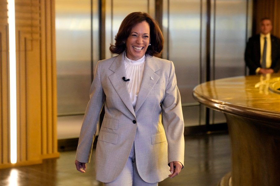 U.S. Vice President Kamala Harris arrives for an interview with the Associated Press on the sidelines of the Association of Southeast Asian Nations (ASEAN) Summit in Jakarta, Indonesia, Wednesday, Sept. 6, 2023. (AP Photo/Dita Alangkara)