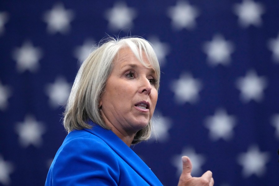 FILE - New Mexico Gov. Michelle Lujan Grisham speaks at the Arcosa Wind Towers, Aug. 9, 2023, in Belen, N.M. Grisham on Friday, Sept. 8, issued an emergency public health order that suspends the open and permitted concealed carry of firearms in Albuquerque for 30 days in the midst of a spate of gun violence. (AP Photo/Alex Brandon, File)