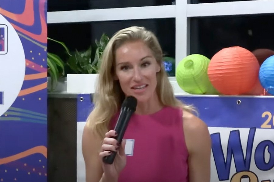 In this image taken from a video, Virginia legislative candidate Susanna Gibson addresses the Women's Summit in Virginia Beach, Va., in September of 2022. Gibson has denounced the disclosure of live videos on a pornographic website in which she and her husband engaged in sex acts. (Neil Smith via AP)