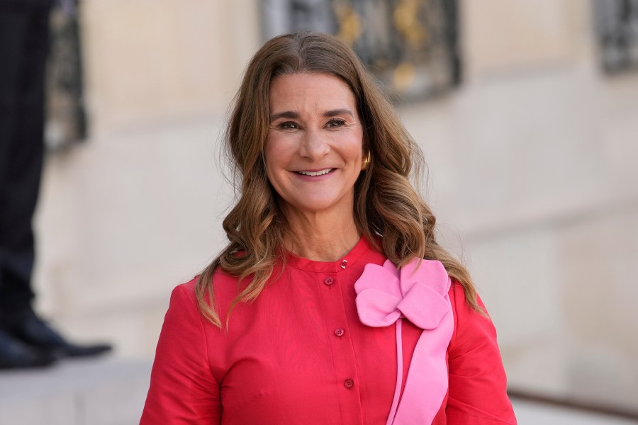 FILE - Co-chair of the Bill & Melinda Gates Foundation Melinda French Gates smiles as she leaves June 23, 2023 the Elysee Palace in Paris. Several low cost and low tech interventions would increase the chances of mothers and their babies surviving childbirth, according to a new report released Tuesday, Sept. 12 by The Bill & Melinda Gates Foundation that tracks progress towards the Sustainable Development Goals set at the United Nations in 2015. (AP Photo/Christophe Ena, file)