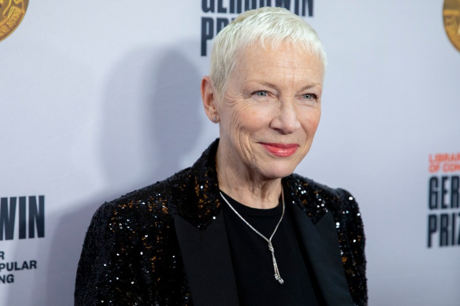 FILE - Annie Lennox arrives at the presentation of the Gershwin Prize, which honors a musician's lifetime contribution to popular music, hosted at DAR Constitution Hall, March 1, 2023, in Washington. Lennox is not retiring. Though her partner in the Rock and Roll Hall of Fame band Eurythmics Dave Stewart recently posted that Lennox “won’t be touring anymore” and would not be part of the “Sweet Dreams 40th Anniversary Tour” this fall, Lennox told The Associated Press that she will continue to perform. (AP Photo/Amanda Andrade-Rhoades, File)