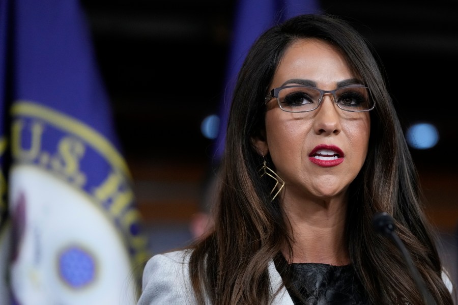 FILE - U.S. Rep. Lauren Boebert, R-Colo., a member of the House Freedom Caucus, speaks during a news conference on Capitol Hill, July 14, 2023, in Washington. Boebert was kicked out of a “Beetlejuice” show in Denver on Sunday, Sept. 10, according to security footage. (AP Photo/Patrick Semansky, File)