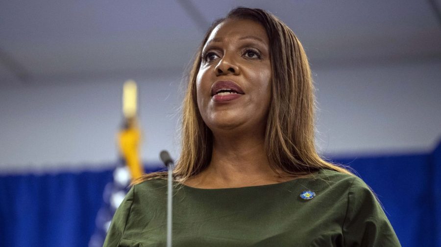 New York Attorney General Letitia James speaks during a news conference.