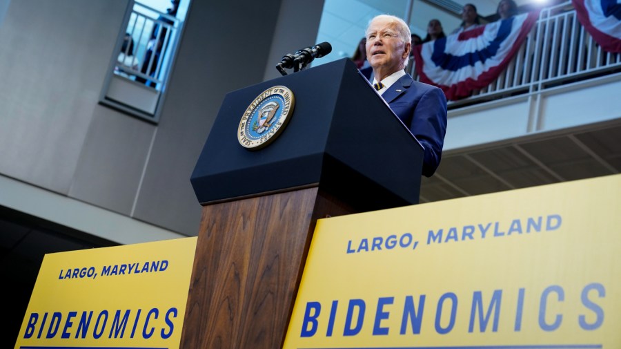 President Biden speaks about his administration's economic agenda during an event at Prince George's Community College in Largo, Md., Thursday, Sept. 14, 2023.