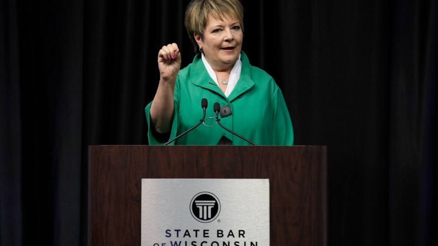 Wisconsin Supreme Court candidate Democratic-supported Janet Protasiewicz participates in a debate, March 21, 2023, in Madison, Wisc.