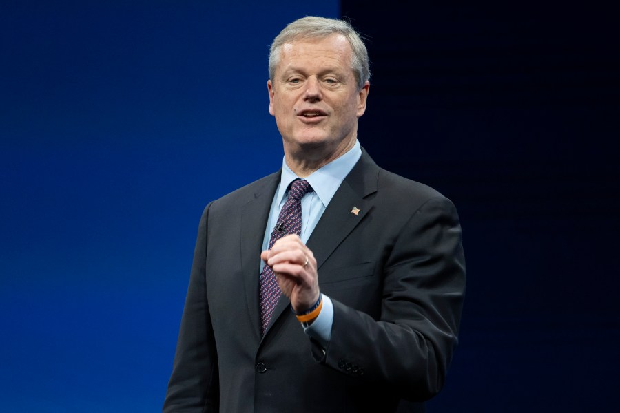 FILE - NCAA president Charlie Baker speaks during the NCAA Convention, Thursday, Jan. 12, 2023, in San Antonio. Baker is expected to testify in front of a Senate committee next week during the 10th hearing on Capitol Hill over the last three years on college sports. (AP Photo/Darren Abate, File)