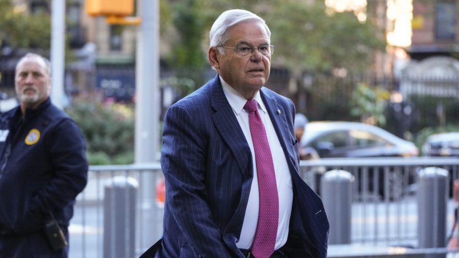 Sen. Bob Menendez, D-N.J., arrives at Manhattan federal court, Monday, Oct. 23, 2023, in New York. Menendez is returning to a New York City federal court to enter a not guilty plea to a conspiracy charge alleging he acted as an agent of the Egyptian government. (AP Photo/Frank Franklin II)