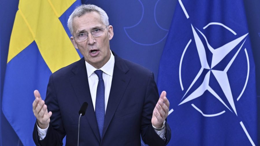 NATO Secretary General Jens Stoltenberg speaks during a press conference at the Swedish Government headquarter Rosenbad in Stockholm, Tuesday Oct. 24, 2023. (Jonas Ekströmer/TT News Agency via AP)