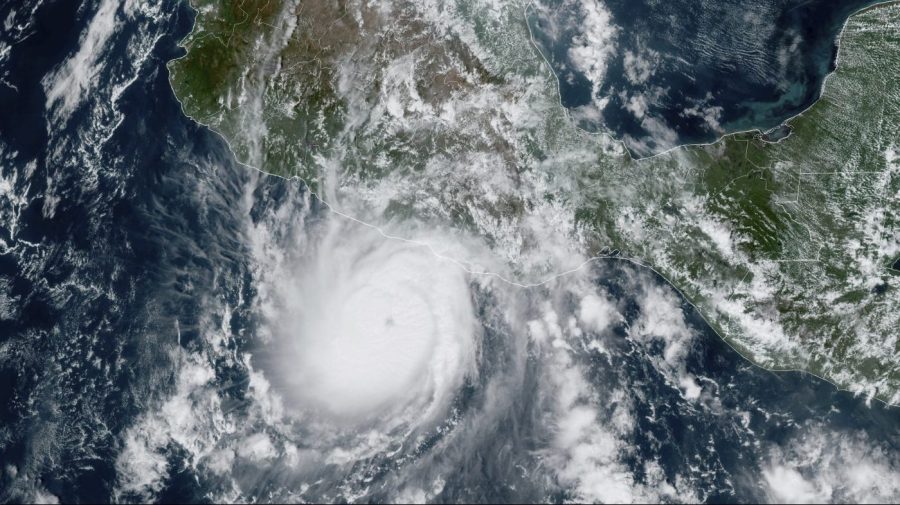 This satellite image provided by NOAA on Tuesday, Oct. 24, 2023, shows Hurricane Otis approaching Mexico's Pacific coast near Acapulco. Otis is forecast to make landfall early Wednesday and there is a hurricane warning in effect from Punta Maldonado to Zihuatanejo. (NOAA via AP)