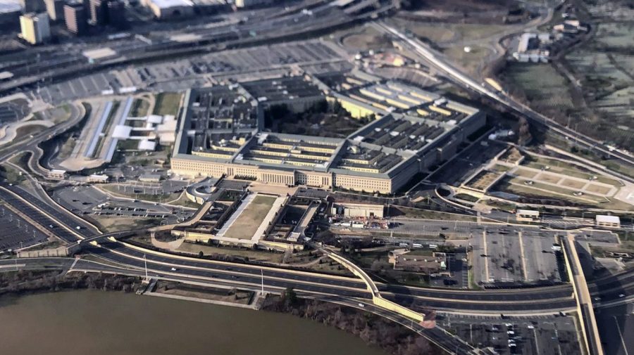 FILE - The Pentagon is seen in this aerial view made through an airplane window in Washington, Jan. 26, 2020. U.S. officials say the number of suicides in the U.S. military and their families dipped slightly in 2022, compared with the previous year. (AP Photo/Pablo Martinez Monsivais, File)