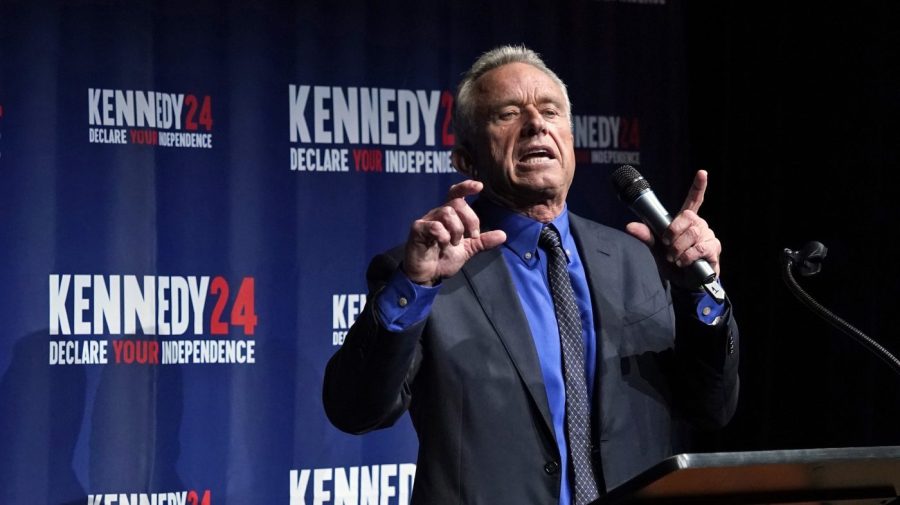 Presidential candidate Robert F. Kennedy Jr., speaks during a campaign event at the Adrienne Arsht Center for the Performing Arts of Miami-Dade County, Thursday, Oct. 12, 2023, in Miami, Fla. (AP Photo/Wilfredo Lee )