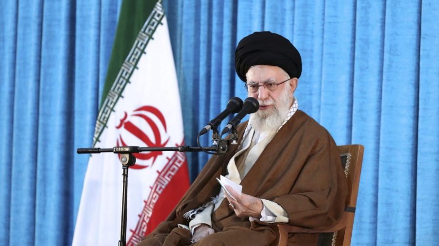 In this picture released by the official website of the office of the Iranian supreme leader, Supreme Leader Ayatollah Ali Khamenei speaks during a ceremony just outside Tehran, Iran, Sunday, June 4, 2023.