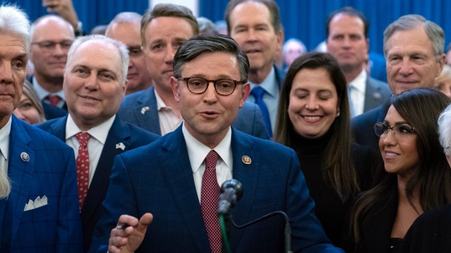 Rep. Mike Johnson, R-La., speaks after he was chosen as the Republicans latest nominee for House speaker at a Republican caucus meeting at the Capitol in Washington, Tuesday, Oct. 24, 2023.