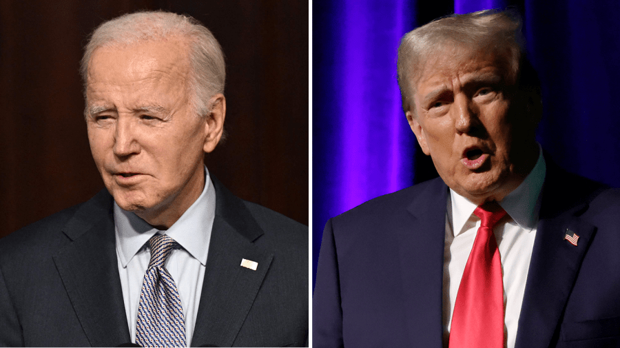 President Biden and former President Trump appear side-by-side in this composite image.