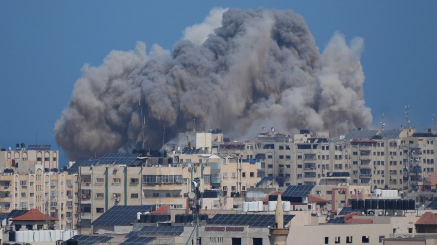 Smoke rises following an Israeli airstrike in Gaza City, Thursday, Oct. 12, 2023.