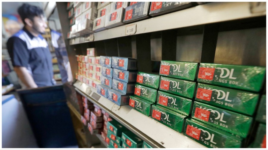 FILE - This May 17, 2018 file photo shows packs of menthol cigarettes and other tobacco products at a store in San Francisco. (AP Photo/Jeff Chiu,File)